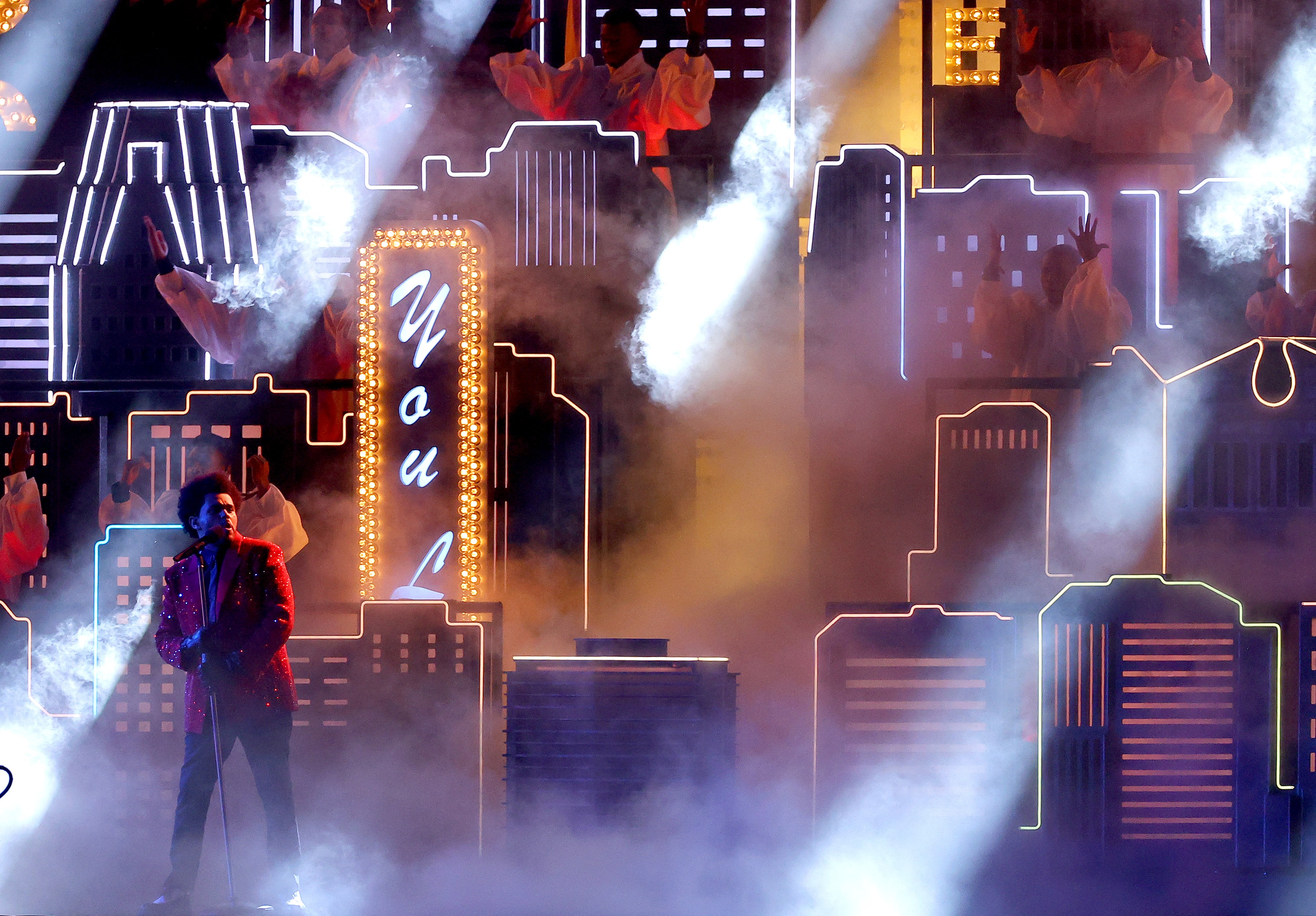 The Weeknd performs during the Pepsi Super Bowl LV Halftime Show