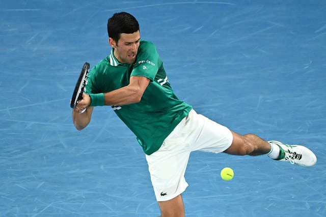 <p>Novak Djokovic in action in the first round of the Australian Open</p>