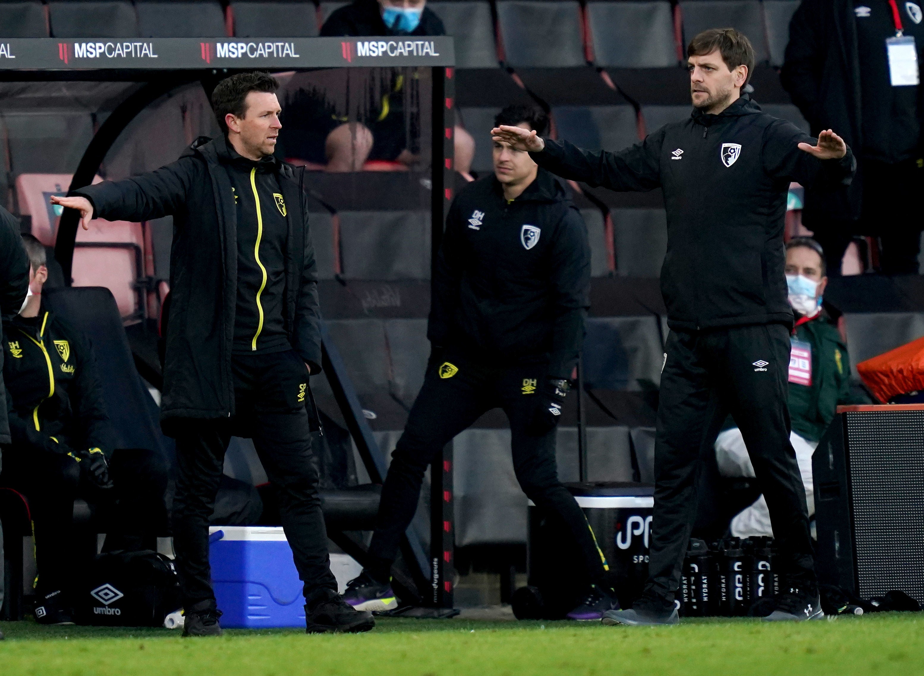 Jonathan Woodgate, right, is in caretaker charge of Bournemouth