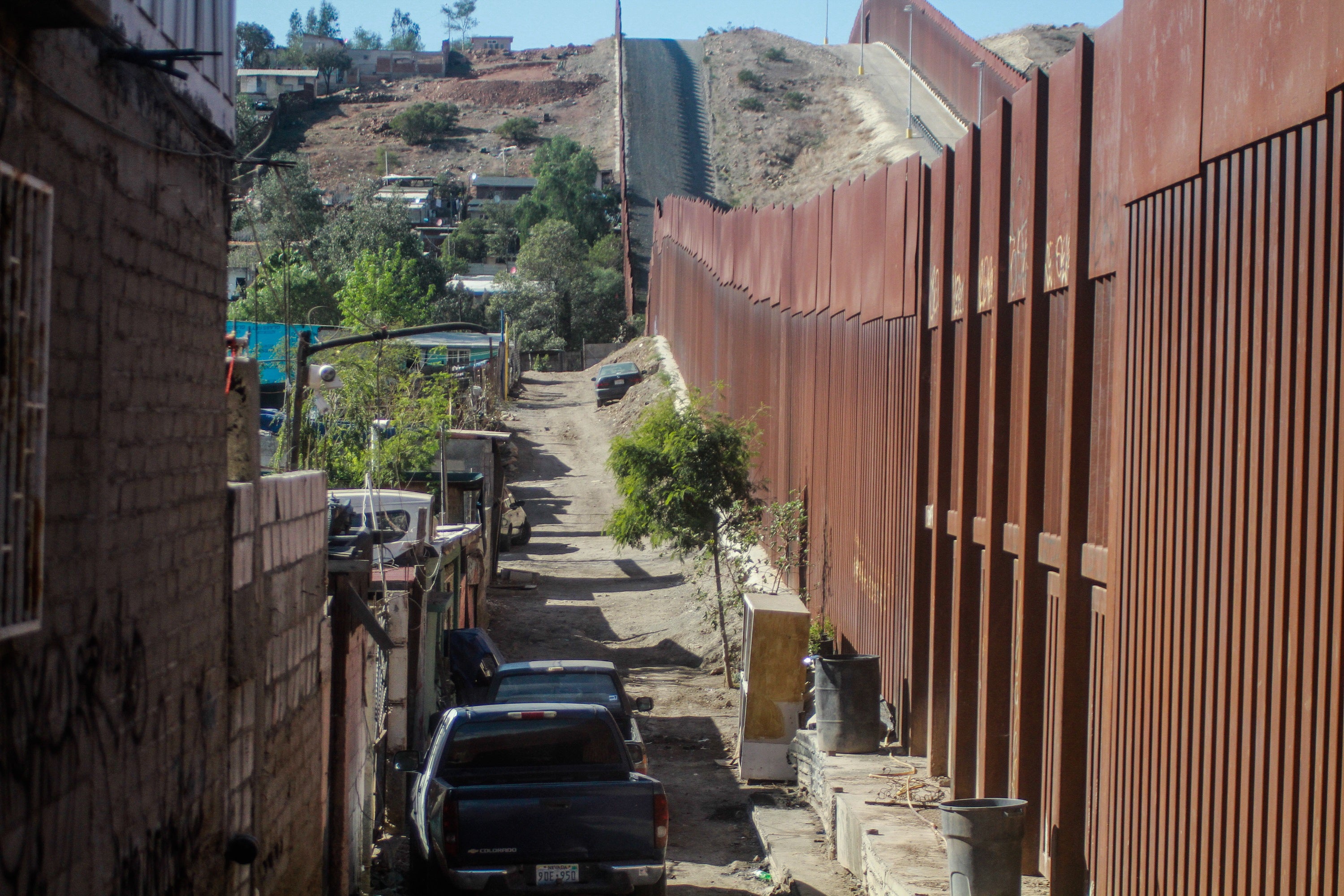 The US border wall in the city of Tijuana, Baja California, Mexico