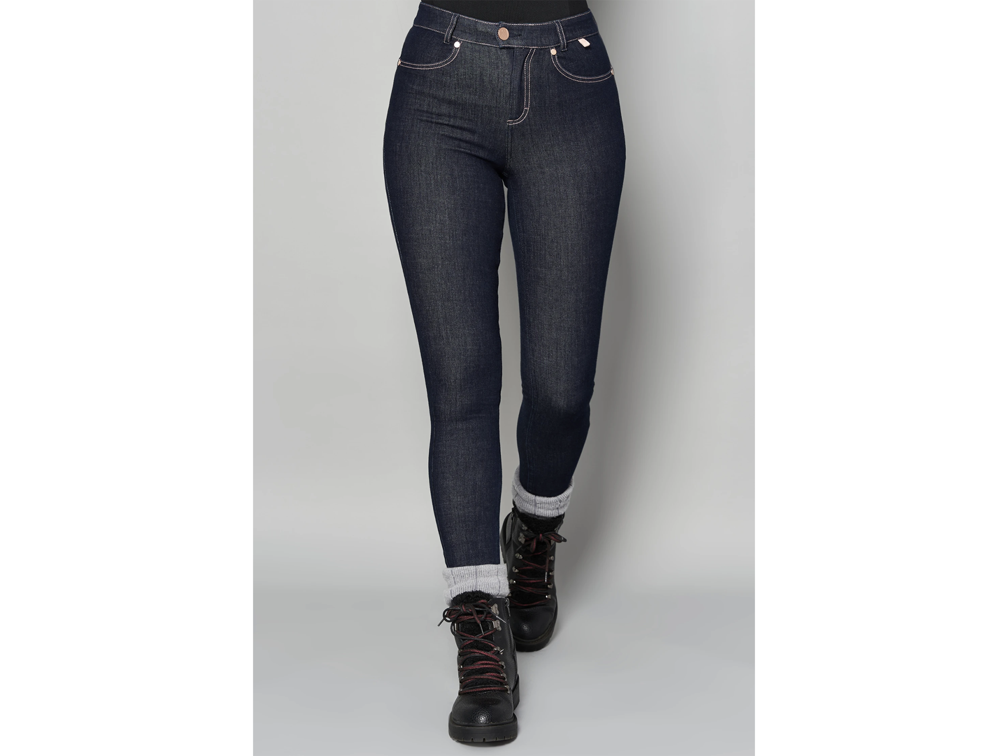 Fleece Liner Casual Skinny Jeans Slim Fit Slant Pockets High - Temu