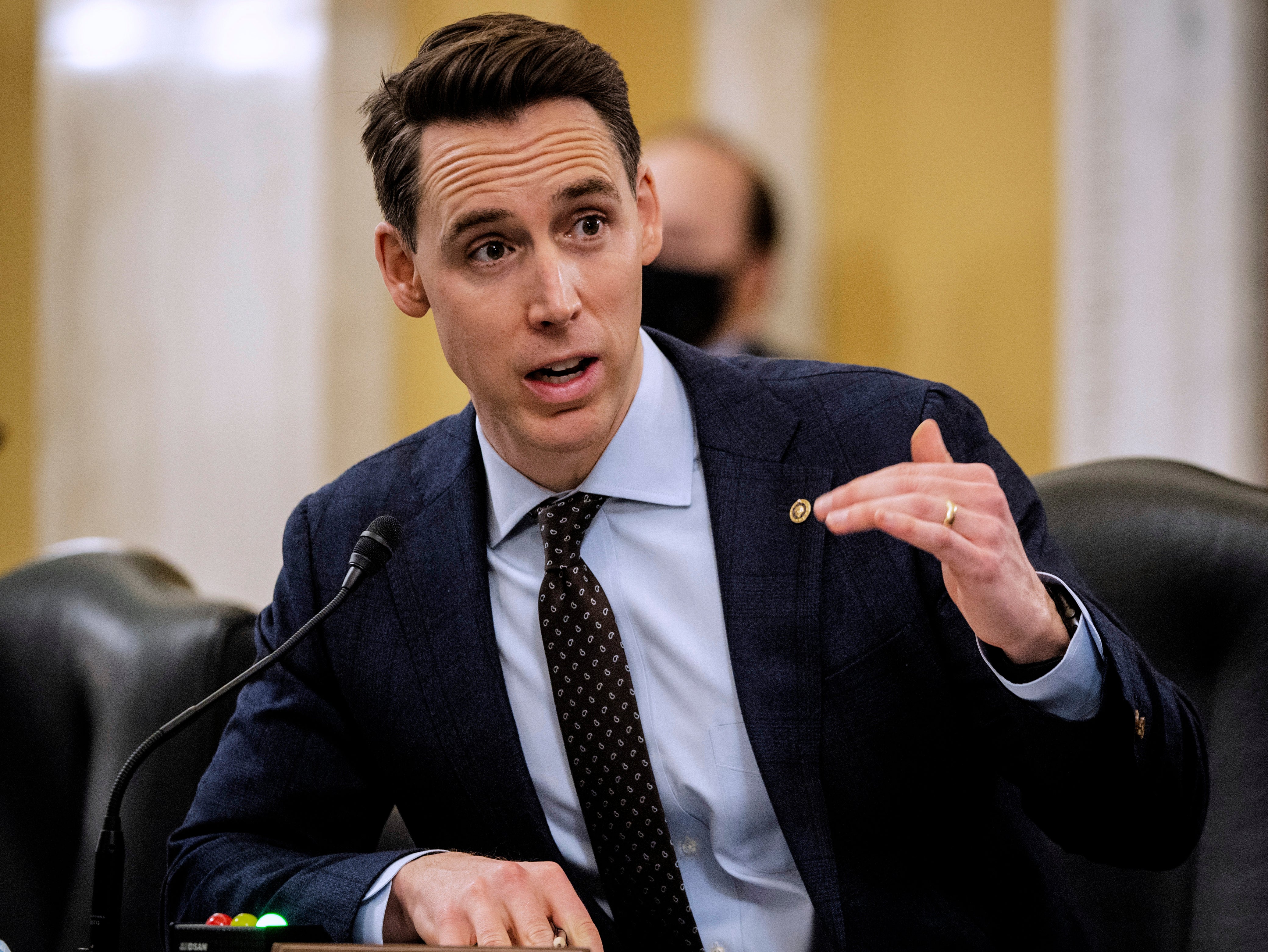 <p>Josh Hawley (R-MO) asks questions of nominee for Administrator of the Small Business Administration Isabella Casillas Guzman during her confirmation hearing before the Senate Small Business and Entrepreneurship Committee on 3 February 2021 in Washington, DC</p>