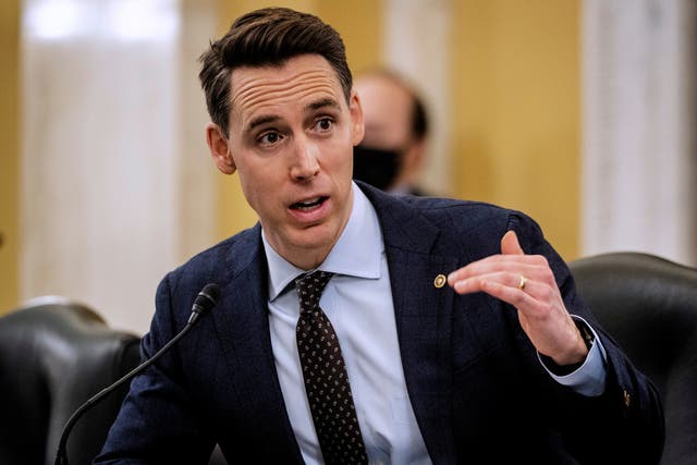<p>Josh Hawley (R-MO) asks questions of nominee for Administrator of the Small Business Administration Isabella Casillas Guzman during her confirmation hearing before the Senate Small Business and Entrepreneurship Committee on 3 February 2021 in Washington, DC</p>