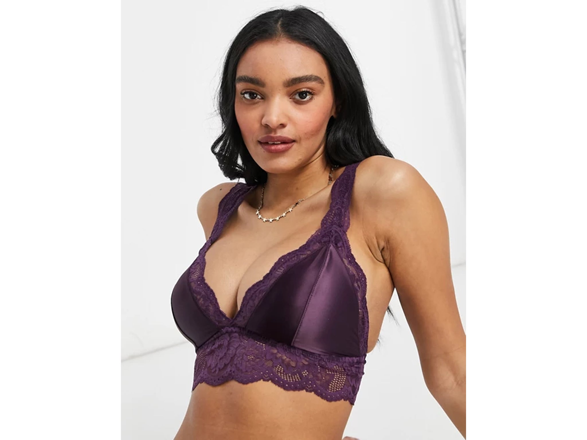 ASOS DESIGN Fliss satin & lace underwire padded bra in purple