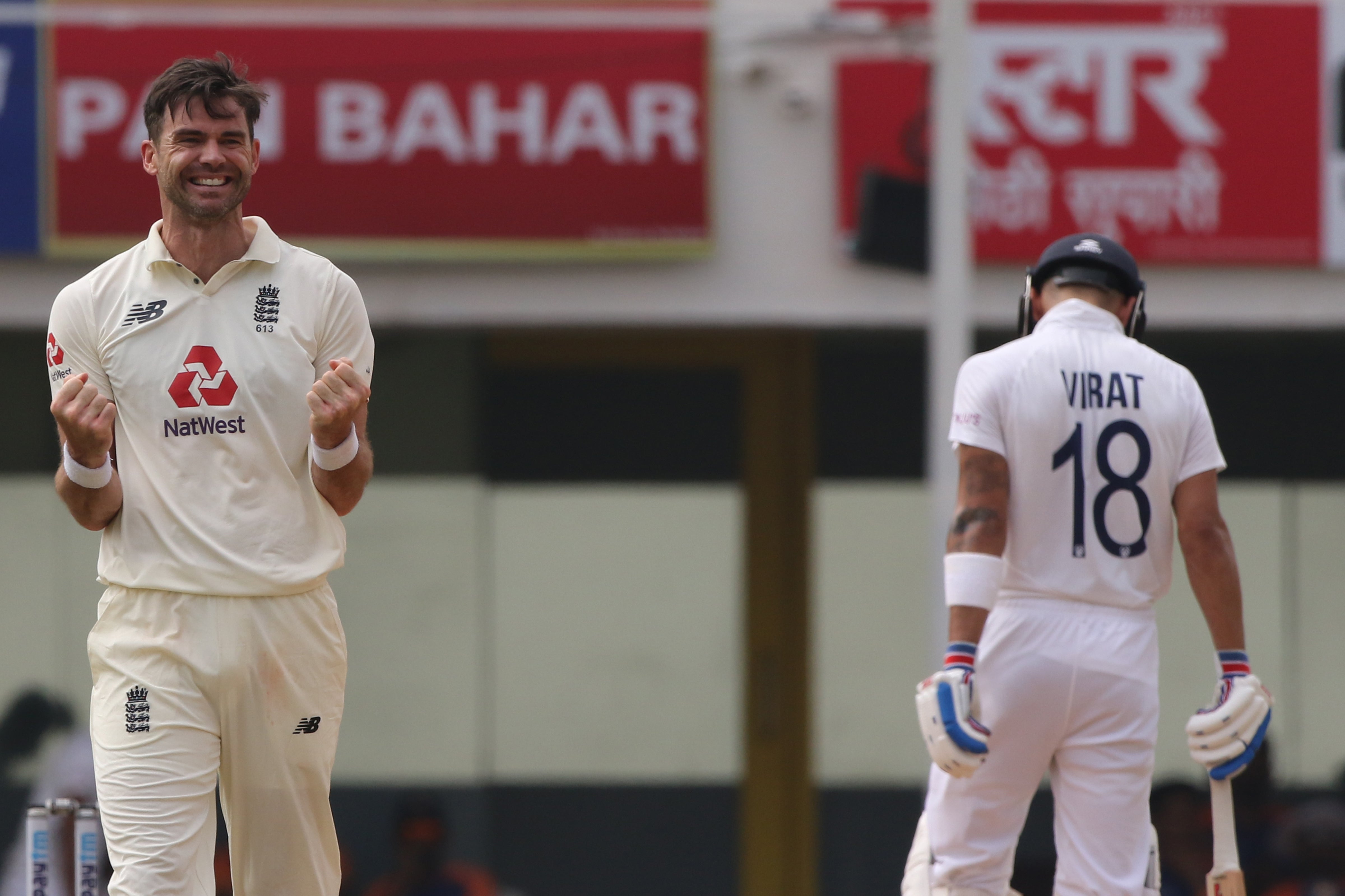 James Anderson of England celebrates the wicket of Rishabh Pant