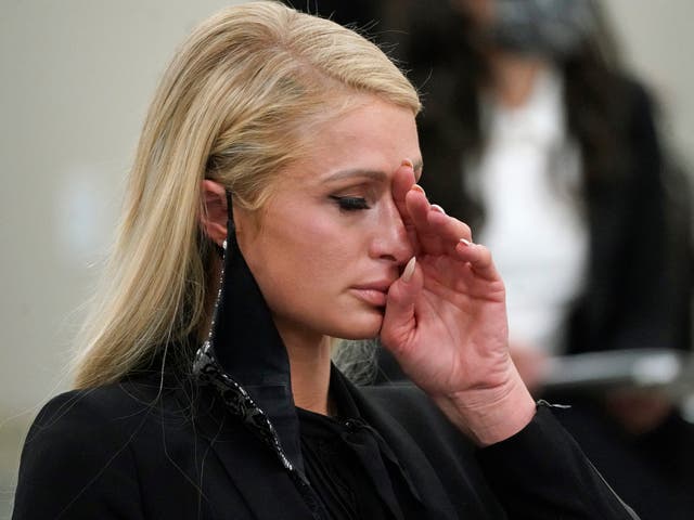 Paris Hilton pictured after speaking at a committee hearing in Utah State Capitol
