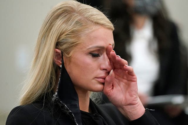 Paris Hilton pictured after speaking at a committee hearing in Utah State Capitol