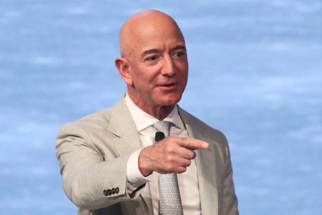 <p>FILE - In this June 19, 2019, file photo, Amazon founder Jeff Bezos speaks during the JFK Space Summit at the John F Kennedy Presidential Library in Boston. Bezos is one of the 50 Americans who gave the most to charity in 2020, according to the Chronicle of Philanthropy’s annual rankings</p>