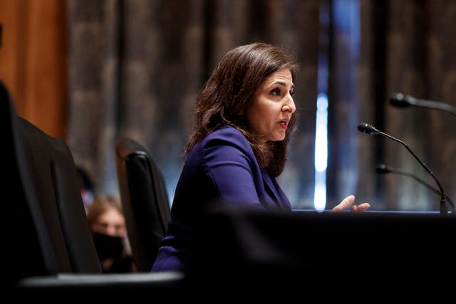 Neera Tanden, nominee for director of the Office and Management and Budget, speaks during a Senate Homeland Security and Governmental Affairs Committee confirmation hearing