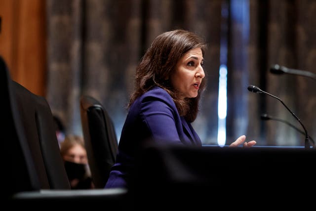 Neera Tanden, nominee for director of the Office and Management and Budget, speaks during a Senate Homeland Security and Governmental Affairs Committee confirmation hearing