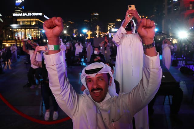 <p>Emiratis celebrate after the ‘Hope’ probe enters Mars orbit </p>