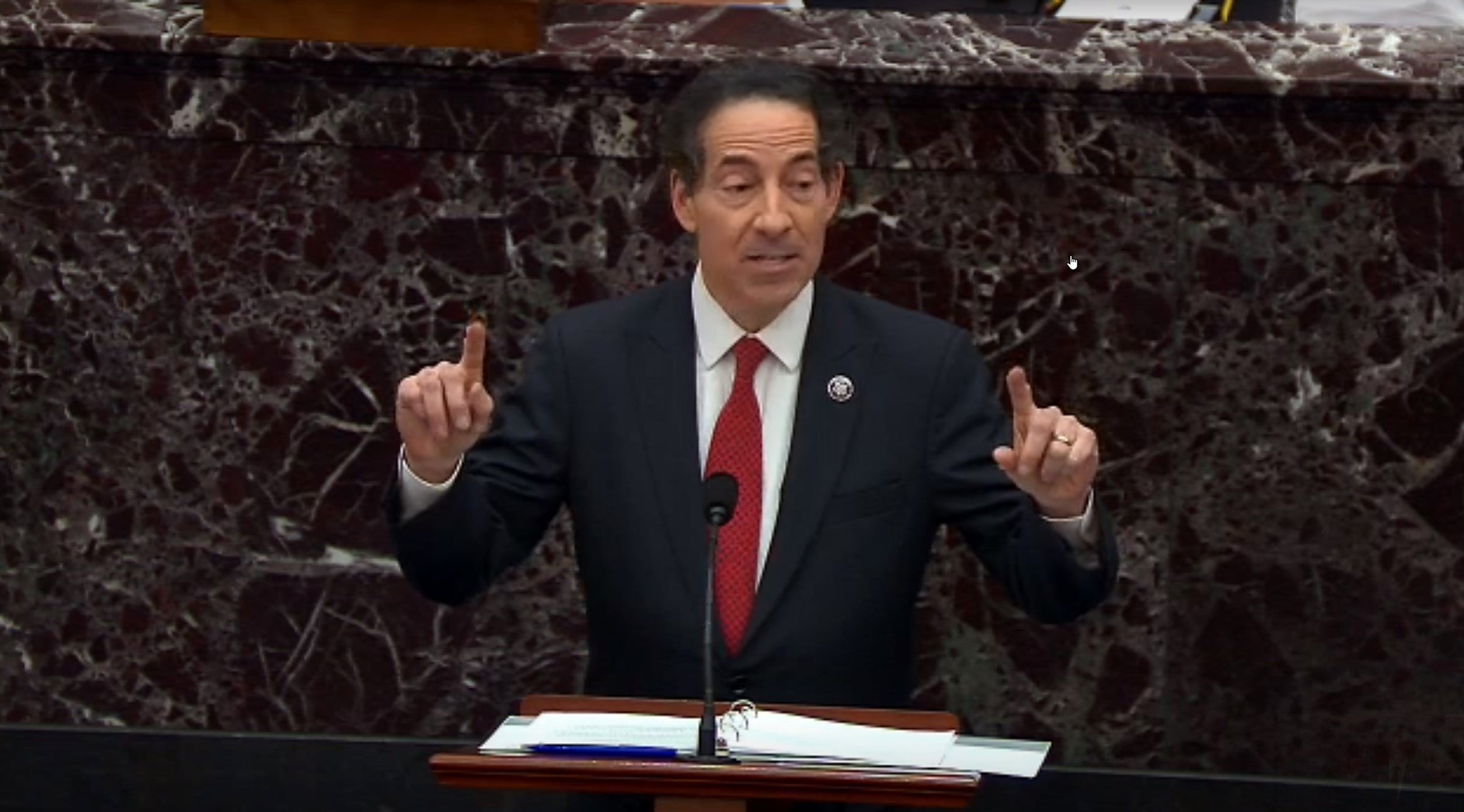 <p>En esta captura de pantalla tomada de un webcast de congress.gov, el representante Jamie Raskin (D-MD), gerente principal del juicio político, habla el primer día del segundo juicio político del ex presidente Donald Trump en el Capitolio de EE. UU. el 9 de febrero de 2021 en Washington, DC. Los gerentes de juicio político de la Cámara de Representantes argumentarán que Trump fue "singularmente responsable" del ataque del 6 de enero en el Capitolio de los Estados Unidos y que debería ser condenado y excluido de volver a ocupar un cargo público. </p>