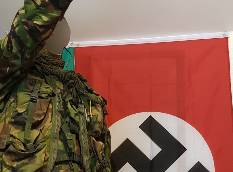 <p>The UK’s youngest terror offender performs a Hitler salute at his grandmother’s home in a selfie photo he  took at age 14</p>