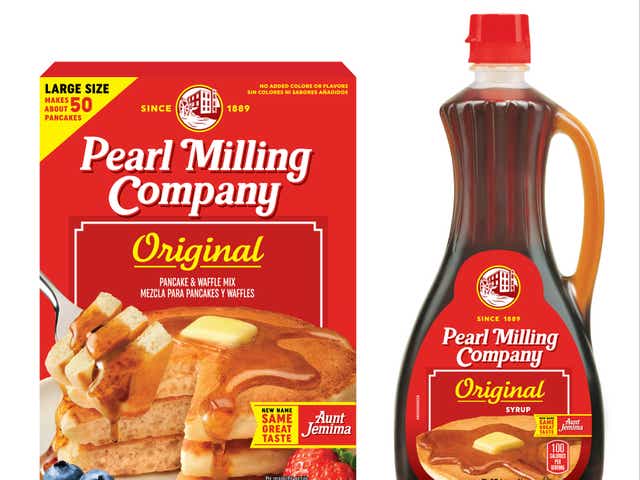 <p>This image provided by PepsiCo, Inc., shows Quaker Oats’ Pearl Milling Company brand pancake mix and syrup, formerly the Aunt Jemima brand. Aunt Jemima products will continue to be sold until June 2021, when the packaging will officially change over</p>
