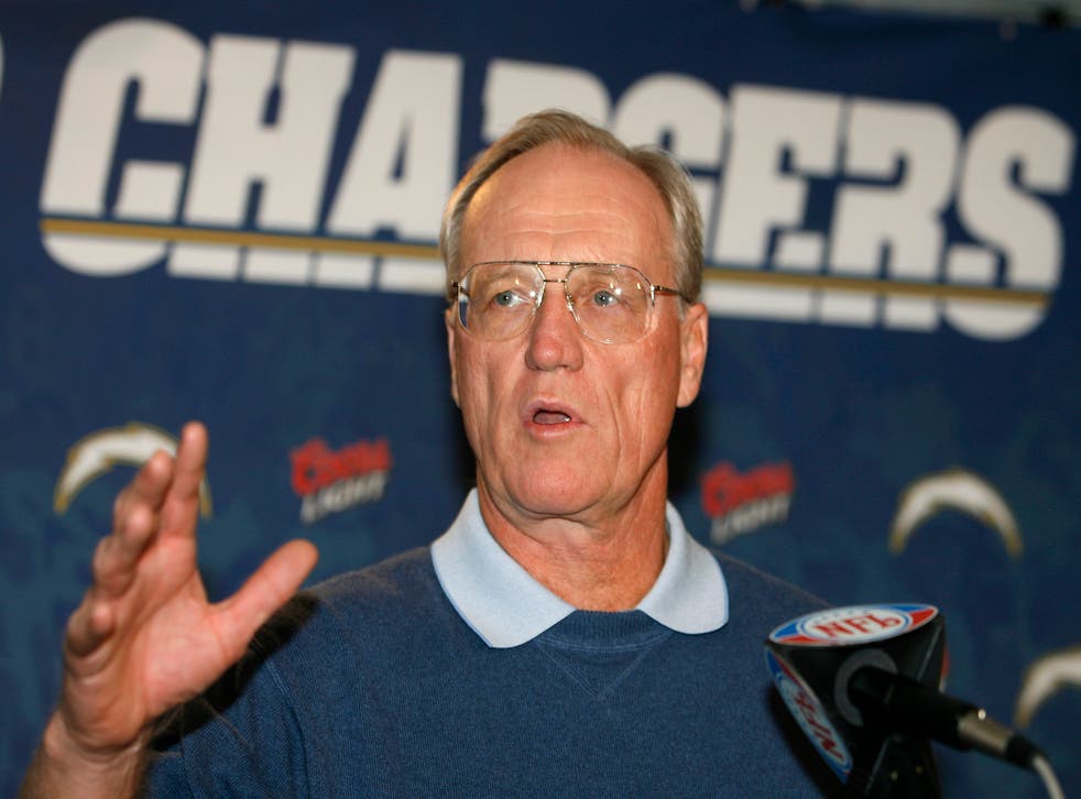 San Diego Chargers head coach Marty Schottenheimer answers a question at a news conference in San Diego, in this Wednesday, Jan. 17, 2007, file photo. Marty Schottenheimer, who won 200 regular-season games with four NFL teams thanks to his “Martyball� brand of smash-mouth football but regularly fell short in the playoffs, has died. He was 77. Schottenheimer died Monday night, Feb. 8, 2021,  at a hospice in Charlotte, North Carolina, his family said through Bob Moore, former Kansas City Chiefs publicist. (AP Photo/Denis Poroy, File)