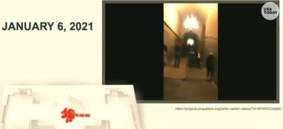 <p>Video y audio de la insurrección del Capitolio en el que se puede escuchar una voz llamando a la presidenta de la Cámara de Representantes, Nancy Pelosi, de manera amenazante.</p>