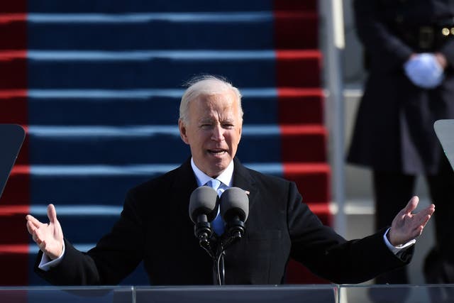 <p>Joe Biden on inauguration day, when he sought unity across the political divide</p>