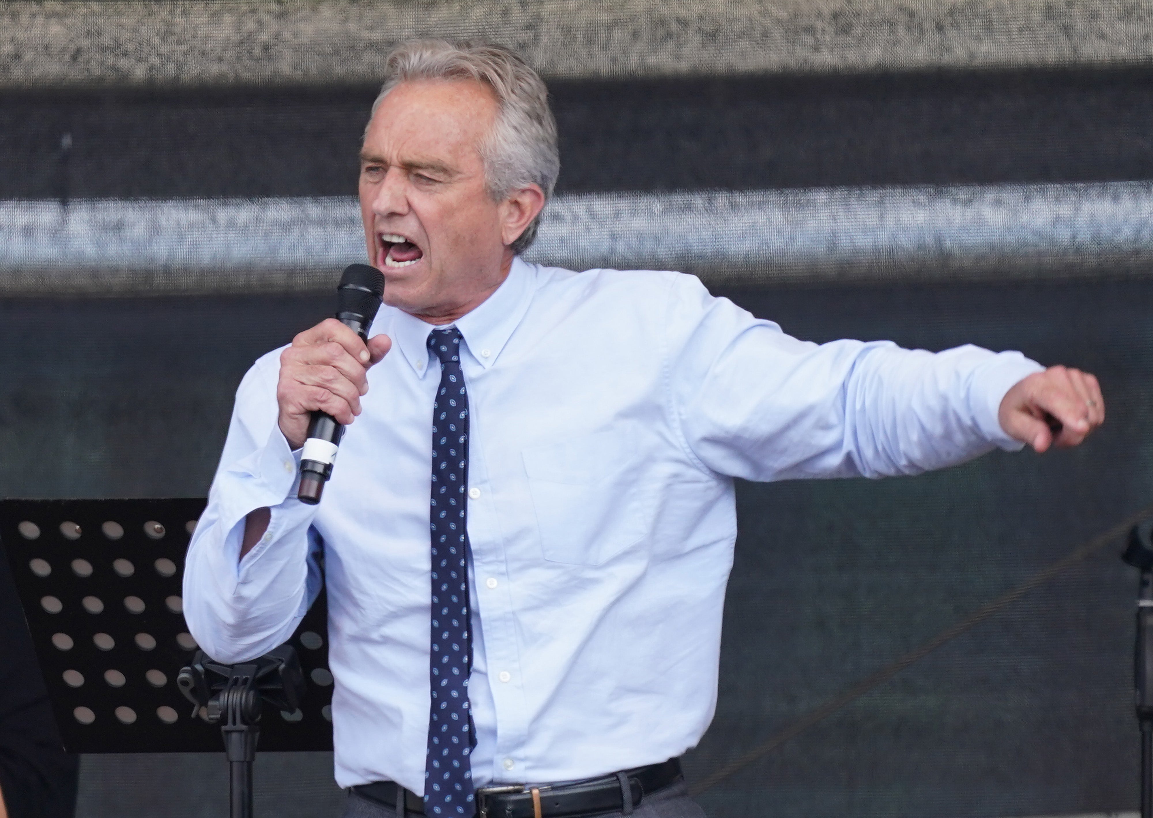 File Image: Robert F Kennedy Jr speaks to people gathered under the Victory Column in the city center to protest against the coronavirus-related restrictions and government police on 29 August 2020 in Berlin, Germany