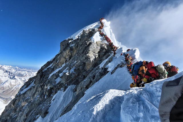 <p>A photo by project possible showing an example of the queues to climb Mount Everest in recent years </p>