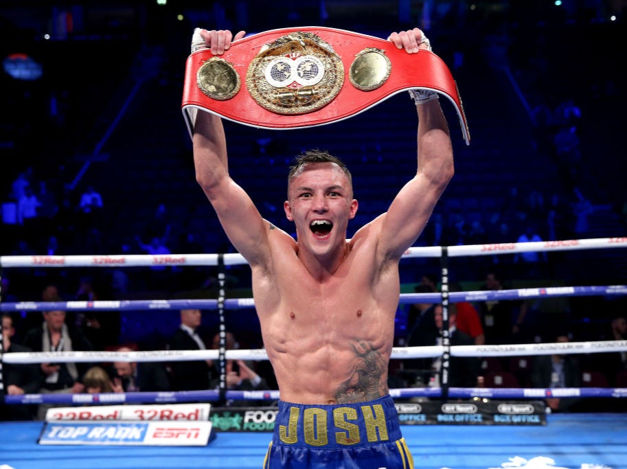 Josh Warrington celebrates defeating Carl Frampton in 2018