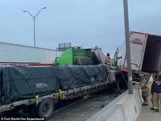 Five dead and drivers trapped after 100 car pile-up on icy Texas freeway