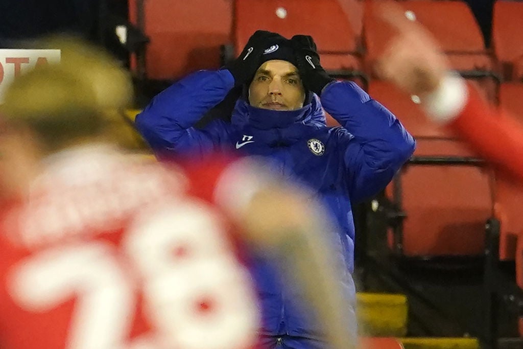 Chelsea manager Thomas Tuchel looks on