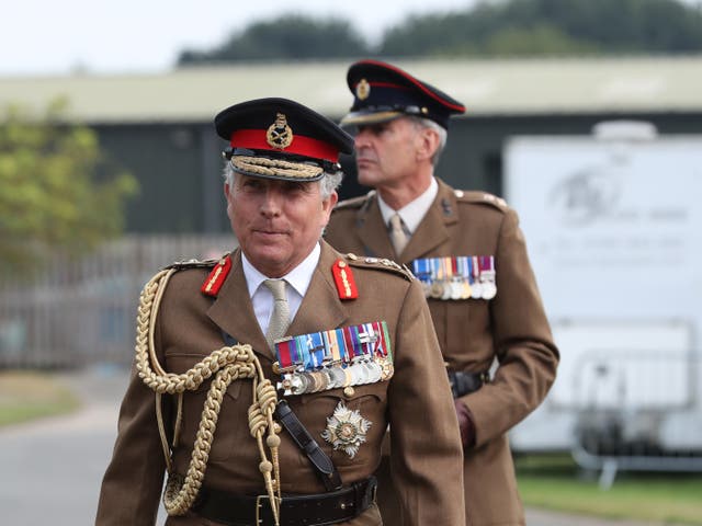 Chief of the Defence Staff General Sir Nick Carter arrives to attend the national service of remembrance marking the 75th anniversary of VJ Day at the National Memorial Arboretum on August 15, 2020 in Alrewas, England.  
