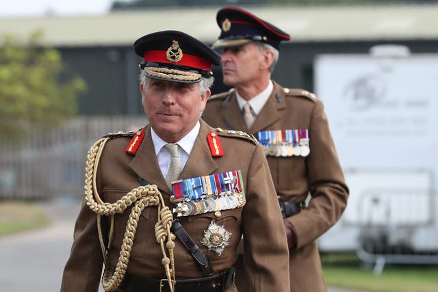 Chief of the Defence Staff General Sir Nick Carter arrives to attend the national service of remembrance marking the 75th anniversary of VJ Day at the National Memorial Arboretum on August 15, 2020 in Alrewas, England.  
