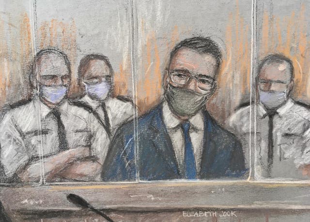 <p>Pawel Relowicz, as drawn,  in court</p>