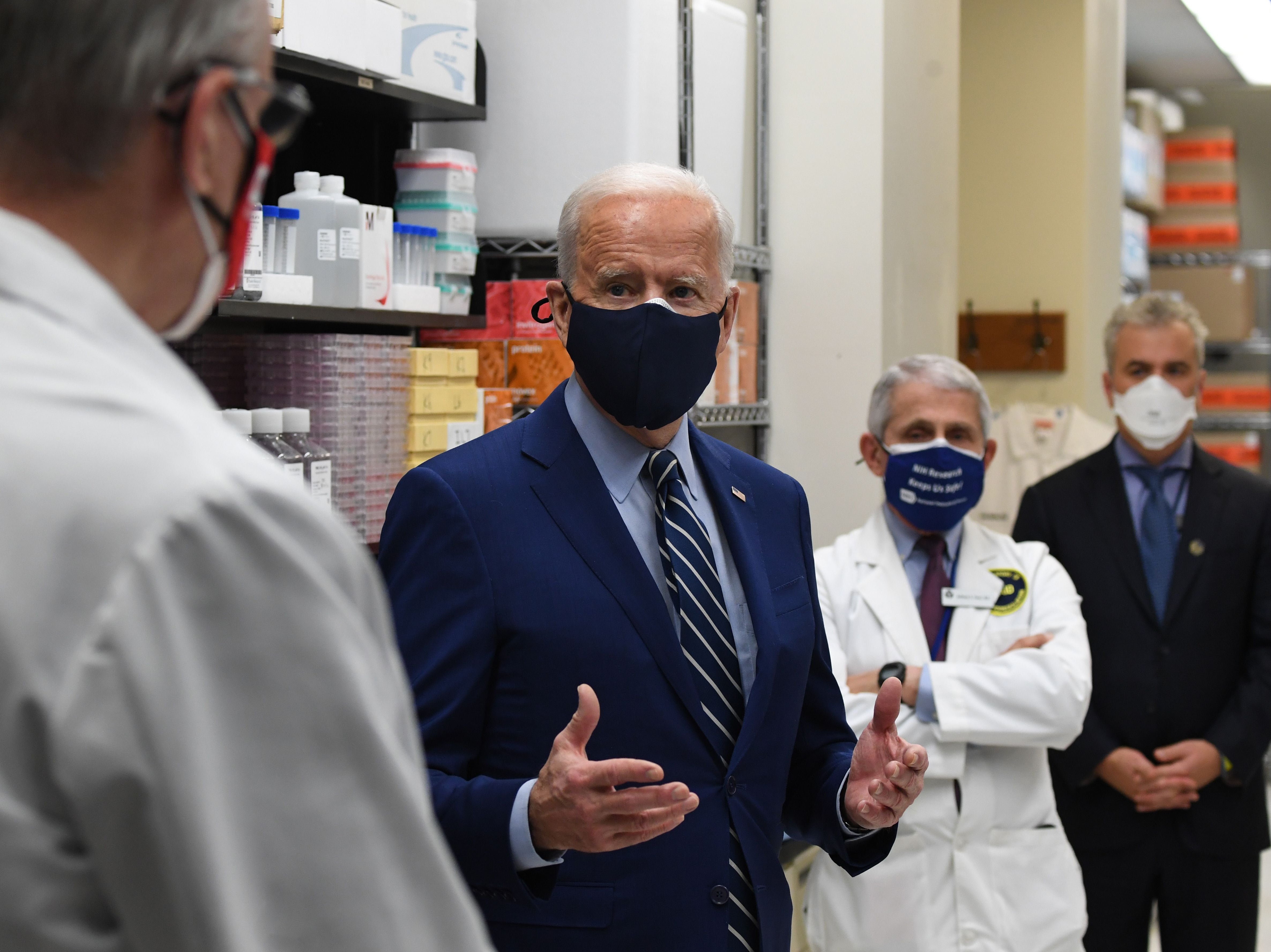 President Joe Biden tours the National Institutes of Health in Bethesda, Maryland, on February 11, 2021.