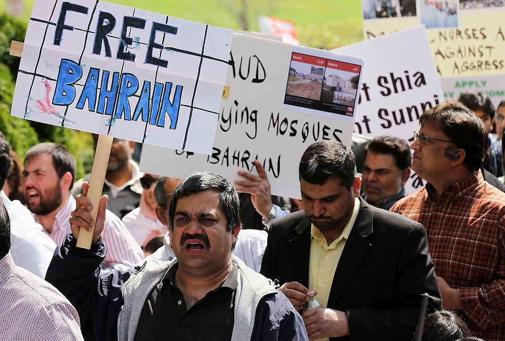 Activists attend a 2011 rally outside the Saudi embassy in Washington, DC, in support of protestors across the Middle East