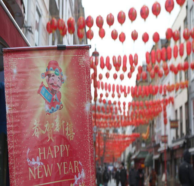 Lanterns hang across the street to celebrate the Chinese Lunar New Year which marks the Year of the Ox, in Chinatown, central London, during England's third national lockdown to curb the spread of coronavirus.  