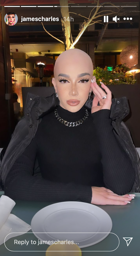 James Charles shows off shaved head on Instagram