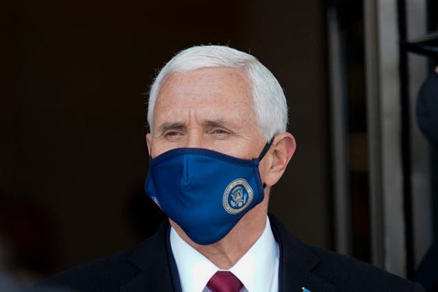 <p>Former Vice President Mike Pence departs after the inauguration of President Joe Biden in Washington, DC, on 20 January 2021</p>