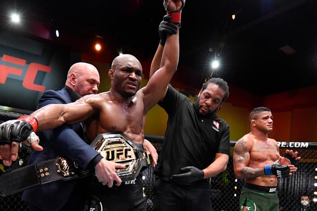 <p>Kamaru Usman beat former team-mate Gilbert burns to retain the UFC welterweight title</p>