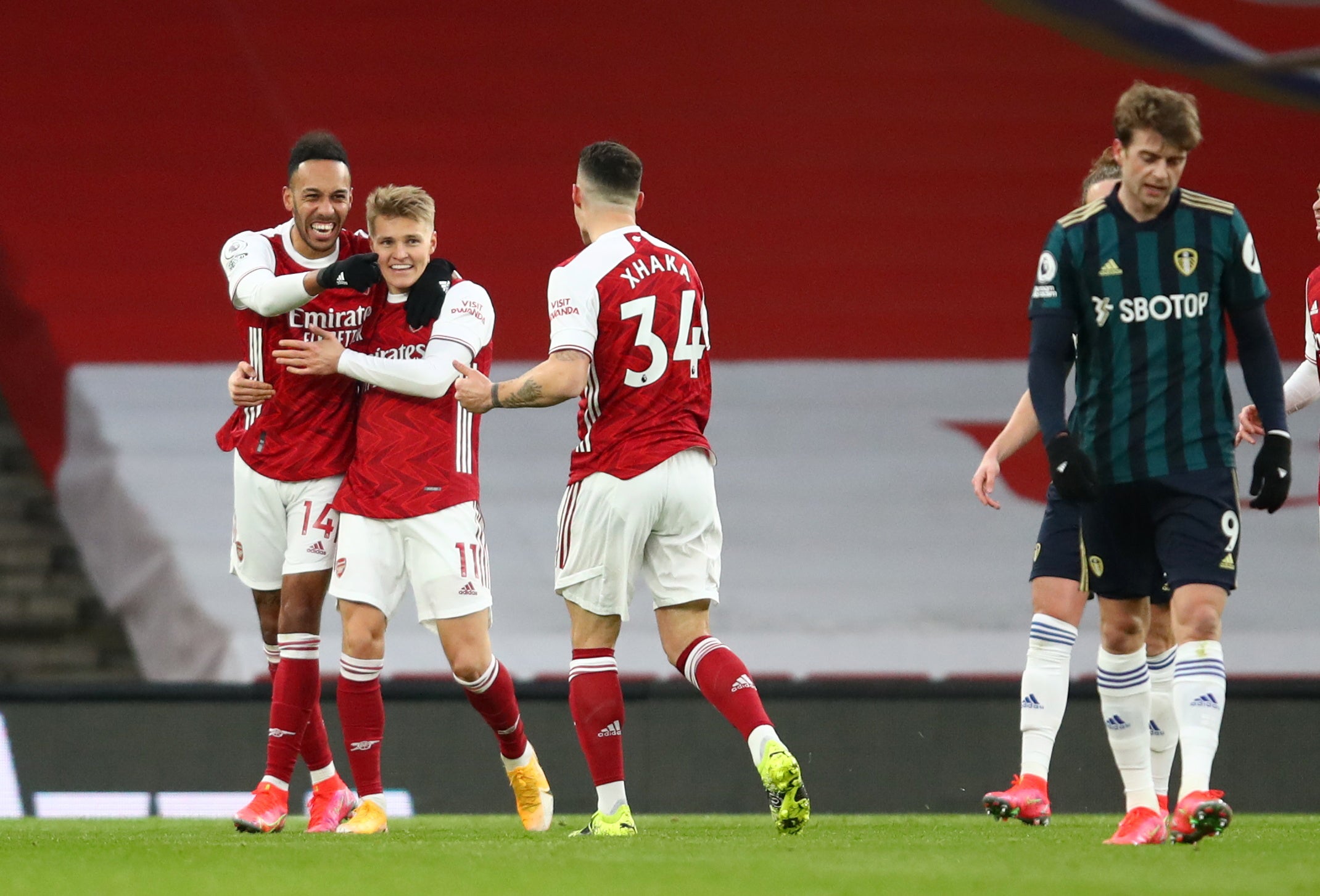 Pierre-Emerick Aubameyang celebrates scoring Arsenal’s opener