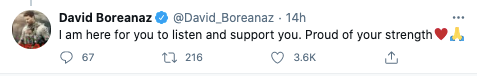David Boreanaz publicly voiced support for Charisma Carpenter on Twitter