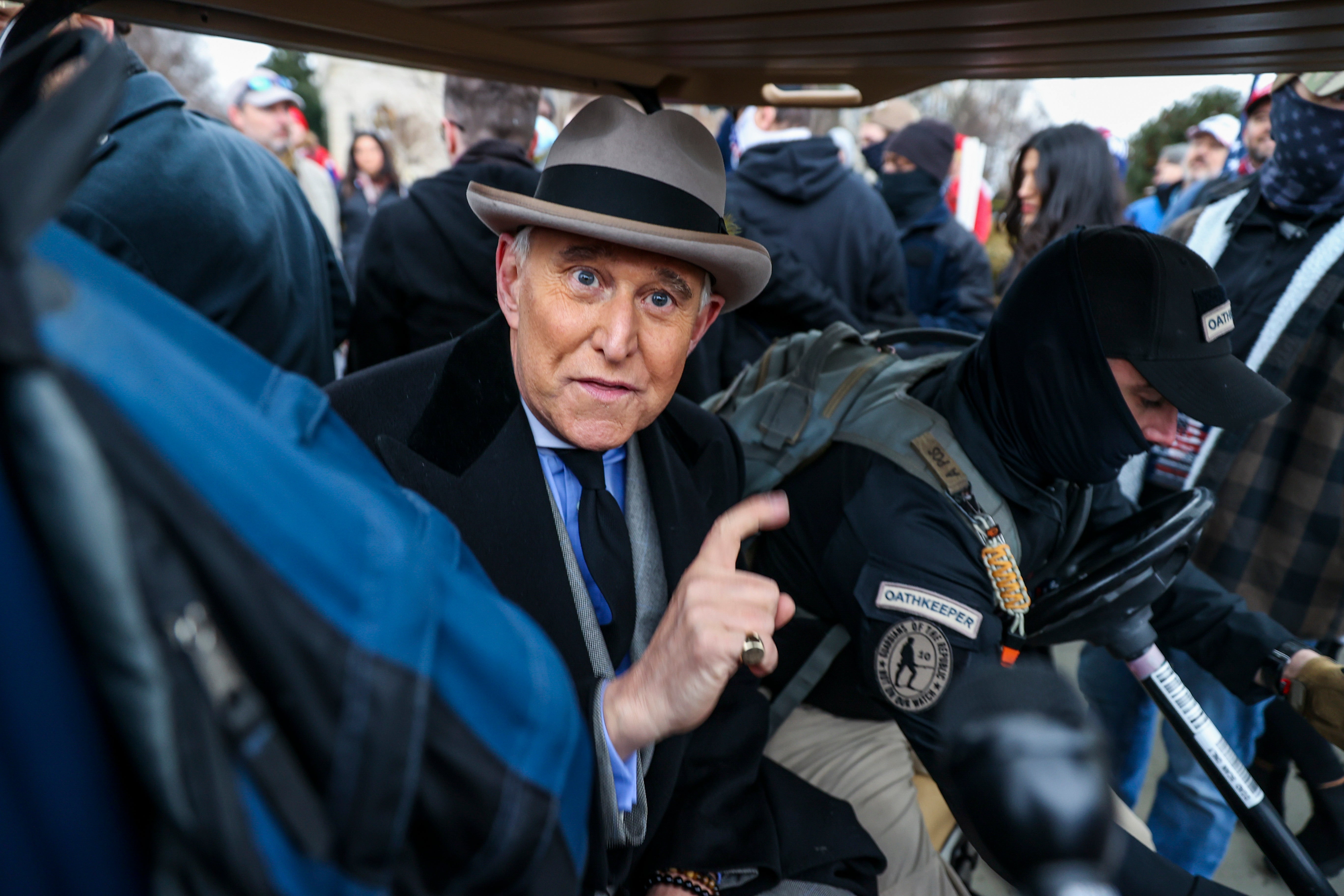 File Image: Roger Stone, former adviser to president Donald Trump greets supporters after speaking in front of the Supreme Court on 5 January in Washington, DC