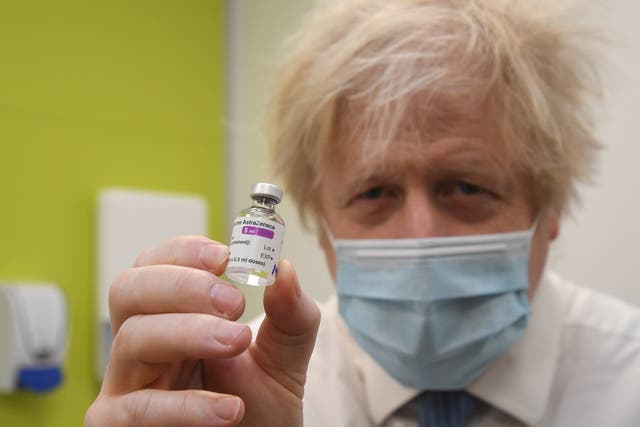 <p>The prime minister visits a vaccination centre at the Health and Well-being Centre in Orpington, southeast London, on Monday</p>
