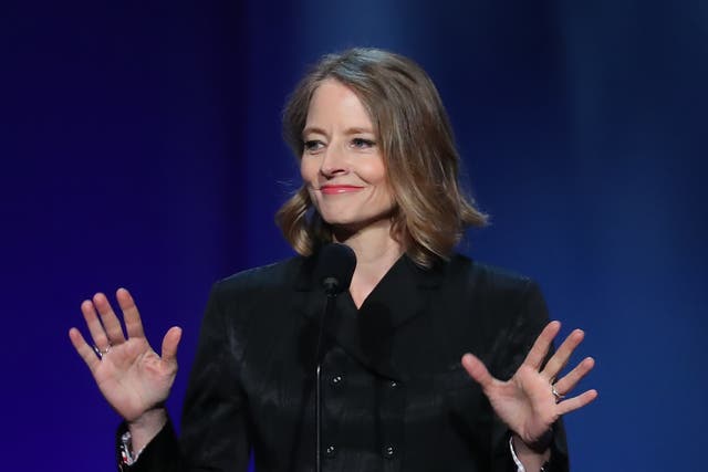 Jodie Foster speaking onstage at the American Film Institute Life Achievement Award gala