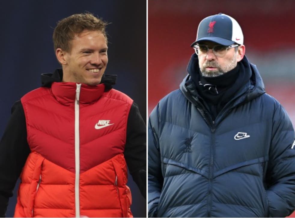 RB Leipzig manager Julian Nagelsmann and Liverpool manager Jurgen Klopp