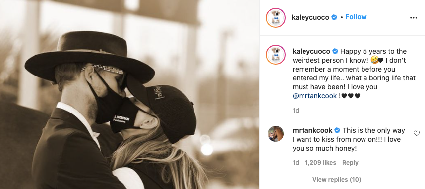 Kaley Cuoco shared a romantic post about her husband –?and her ‘Big Bang Theory’ co-star waded in