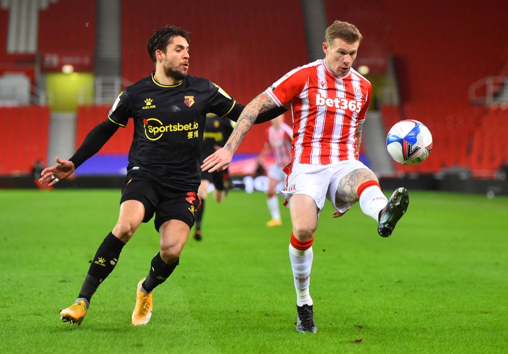 James McClean and Kiko Femenía of Watford battle for the ball