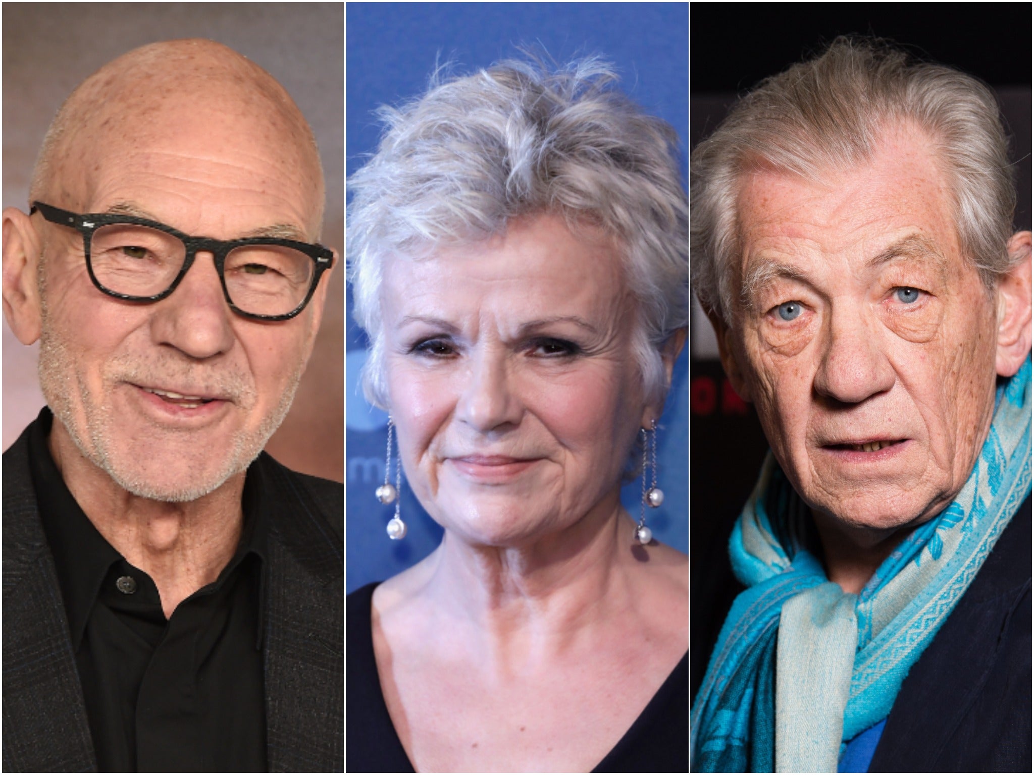 Sirs Patrick Stewart (left) and Ian McKellen (right), next to Dame Julie Walters (centre)