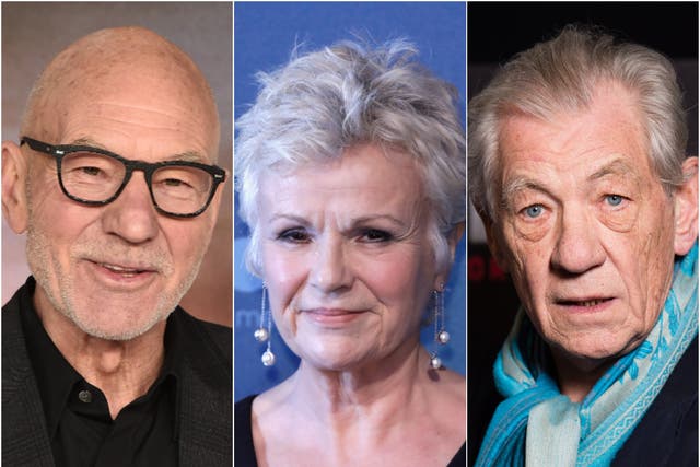 Sirs Patrick Stewart (left) and Ian McKellen (right), next to Dame Julie Walters (centre)