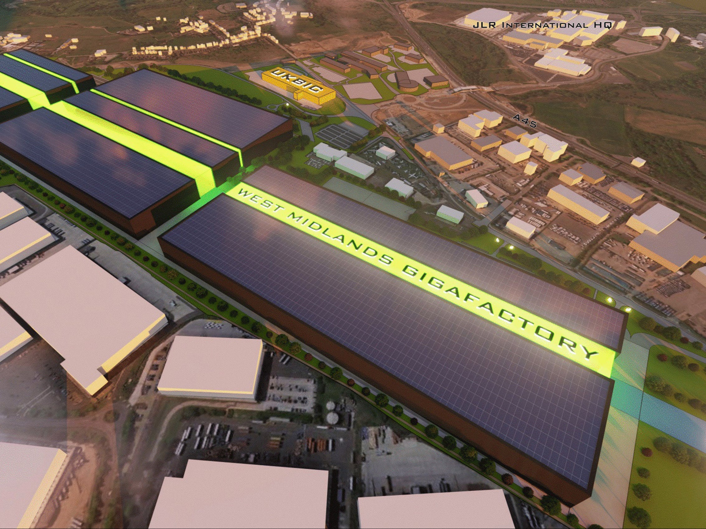 A computer generated image of what the proposed gigafactory at the Coventry Airport site could look like