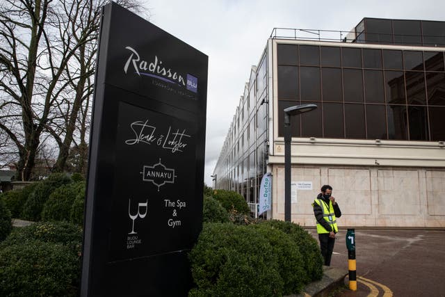 <p>The Radisson Blu, near Heathrow airport, which is now acting as a quarantine hotel for passengers arriving from red list countries</p>