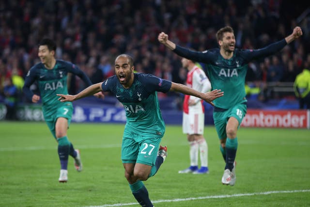 Tottenham forward Lucas Moura celebrates scoring against Ajax