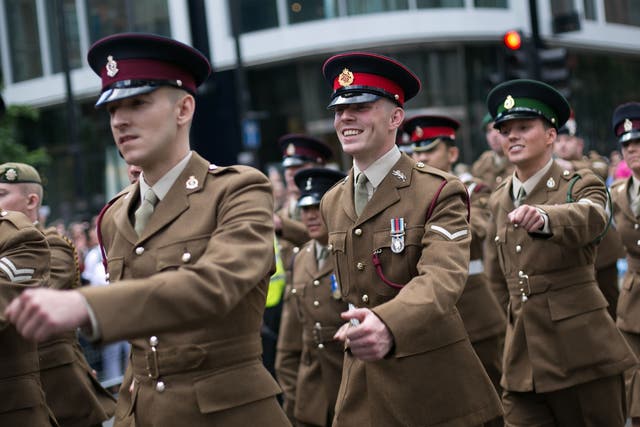 Members of the armed forces take part in Pride in London