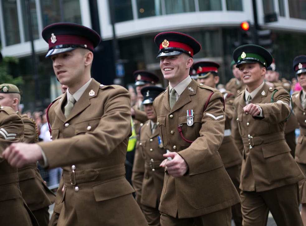 Members of the armed forces take part in Pride in London